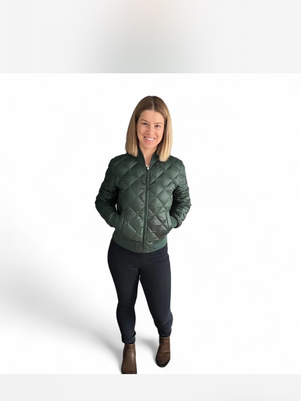 TNA Dark Green Quilted Puffer Bomber Jacket